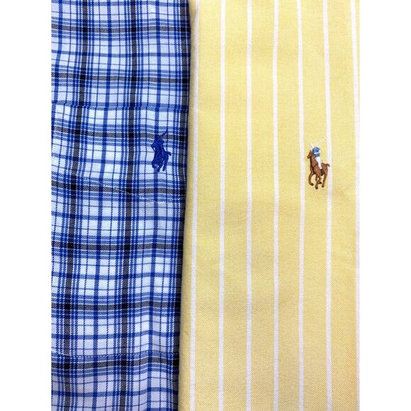 Ralph Lauren Lot of 2 Button Down Dress Shirts Men Sz M Pinstripe Plaid - Picture 1 of 10